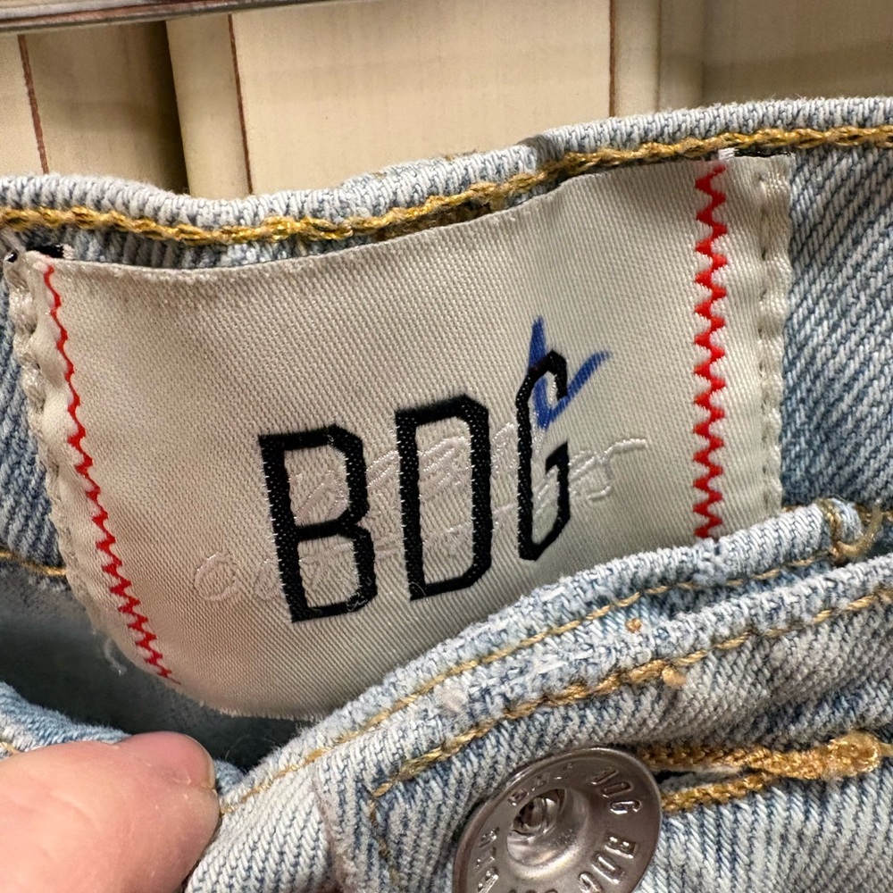 BDG Light Blue Denim with Red Stitching and side pockets. So cute!